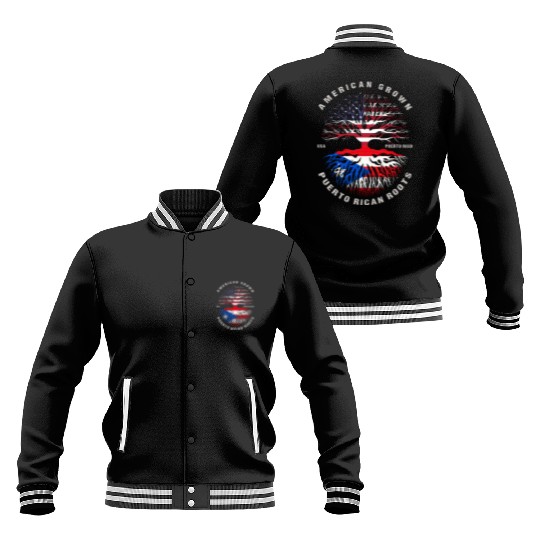 American Grown Puerto Rican Roots Puerto Rico Flag Baseball Jackets
