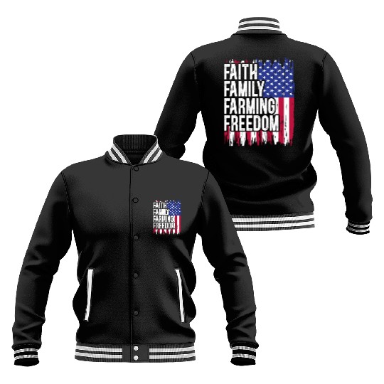 USA Flag Faith Family Farming Freedom 4th of July Baseball Jackets
