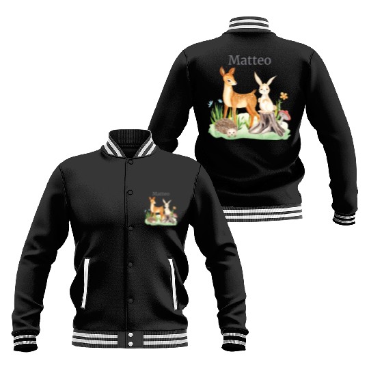 Waldtier Forest Animal Deer Hare Hedgehog Flowers Baseball Jackets