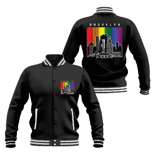 Brooklyn New York Skyline Rainbow Flag Baseball Jackets