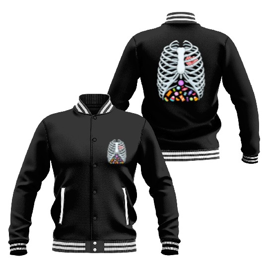 Funny Candy Skeleton Rib Cage Halloween Costume Baseball Jackets