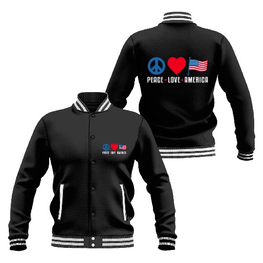 Peace Love America US Flag Independence Baseball Jackets