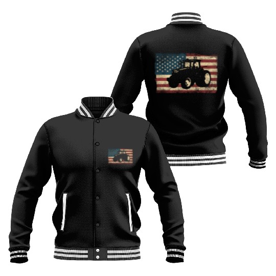 Farming Farmer American Flag Us Baseball Jackets