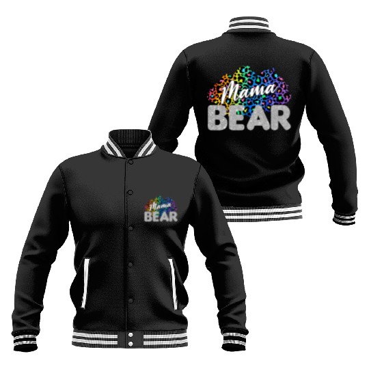 Mama Bear Leopard Silver Glitter Baseball Jackets