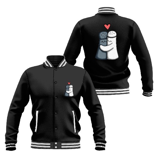 Salt and Pepper Hugging Love : Funny illustration Baseball Jackets