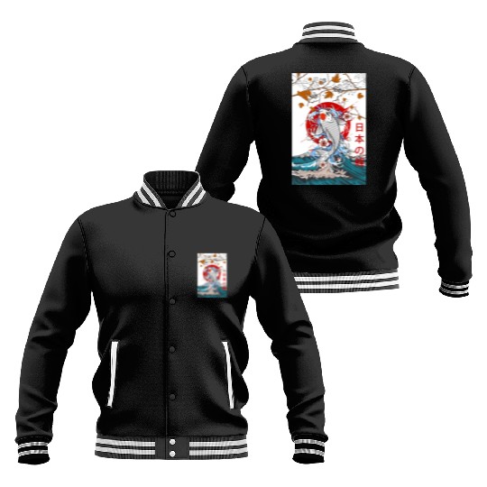 Great Wave off Kanagawa Japanese Blossom Koi Fish Baseball Jackets