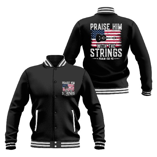 Praise Him With The Strings Christian Guitar Music Baseball Jackets
