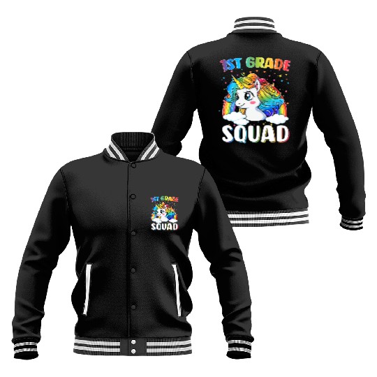 1st Grade Squad Unicorn Rainbow Back To School Baseball Jackets