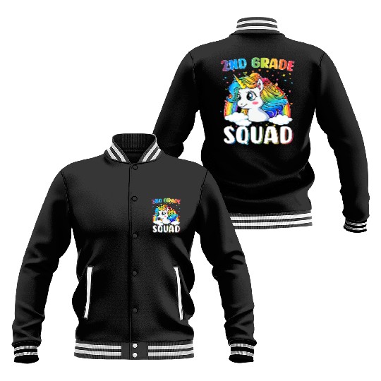 2nd Grade Squad Unicorn Rainbow Back Baseball Jackets