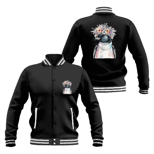 Cute Penguin Seabird Flower Crown Floral Birds Baseball Jackets