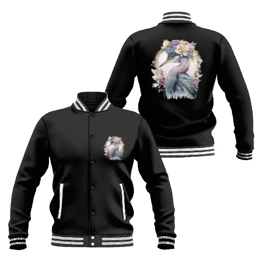 Watercolor Heron Freshwater Bird Watching Flower C Baseball Jackets