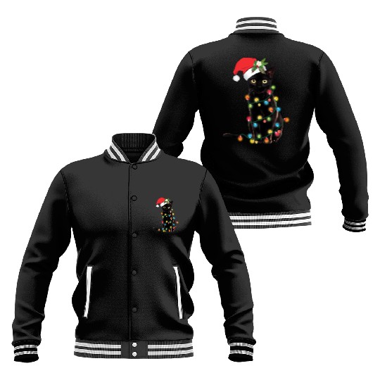 Black Cat Santa Tangled Up In Lights Baseball Jackets