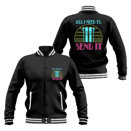 Retro Neon Send It Skiing Freestyle Skiers Ski Baseball Jackets