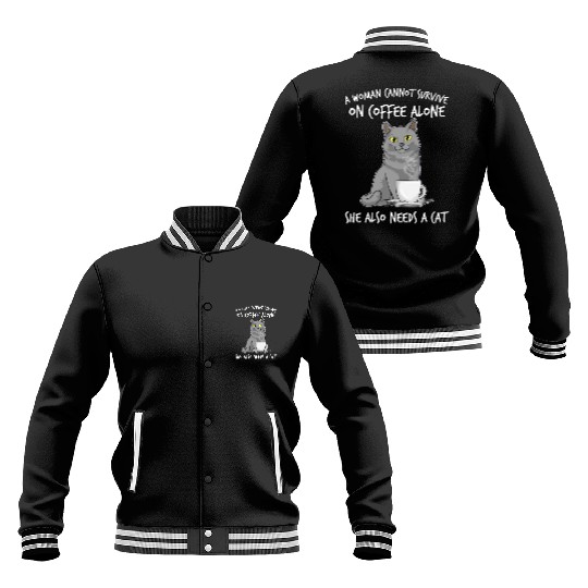 Woman Cat Lover Coffee Lover Caffeine Meow Baseball Jackets