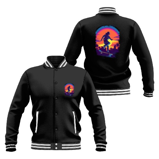 Skateboarding Skateboarder Skater Sunset Retro Baseball Jackets