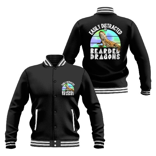 Easily Distracted By Bearded Dragons Reptile Baseball Jackets
