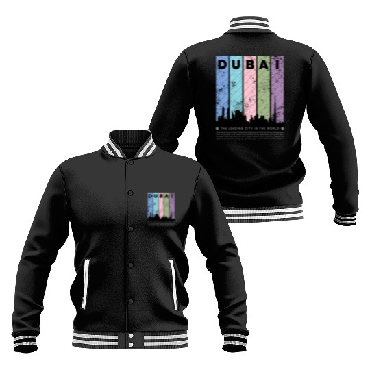 Black Colorful Dubai The Leading City in the World Baseball Jackets