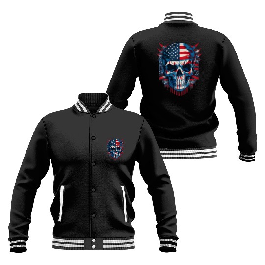 Patriotic 4th of July Skull Graphic Baseball Jackets