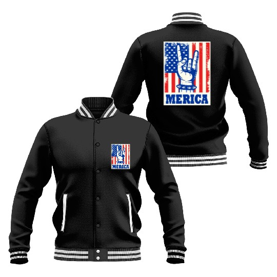 Merica Rock Usa Flag July 4th Baseball Jackets