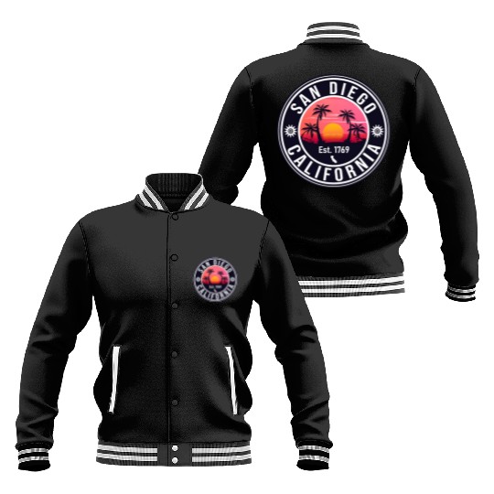 San Diego California Beach Retro Sunset Souvenirs Baseball Jackets