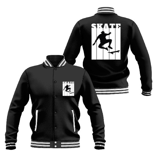 White Black Illustrated Skate Baseball Jackets