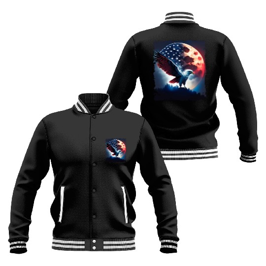 America eagle under Moon with American Flag Baseball Jackets