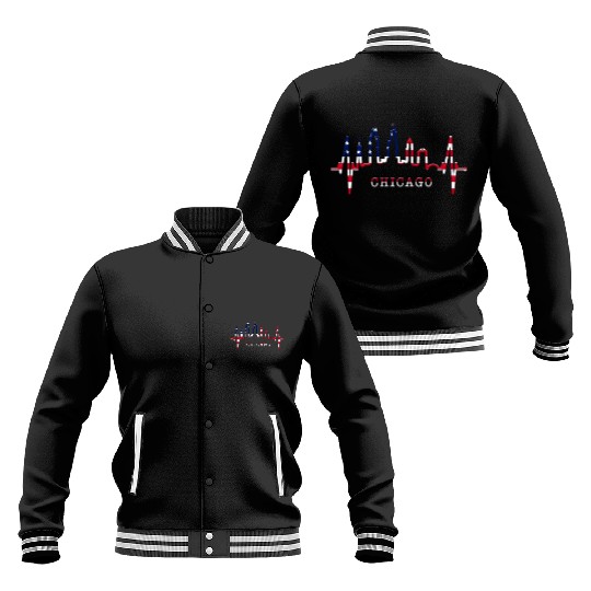 Chicago Skyline Heartbeat USA Heart I Love Chicago Baseball Jackets