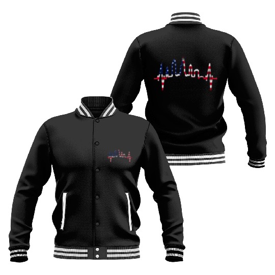 Chicago Skyline Heartbeat USA Heart I Love Chicago Baseball Jackets