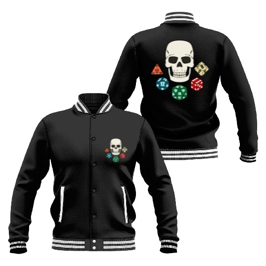 TABLETOP GAMER DICE SKULL PIRATE JOLLY ROGER Baseball Jackets