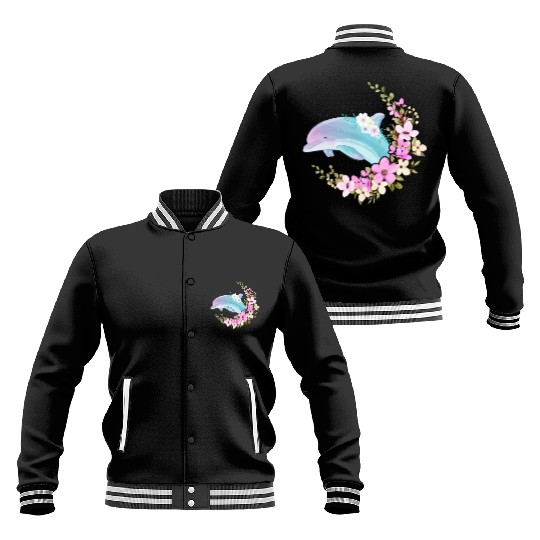 Dolphin Flower Floral Baseball Jackets