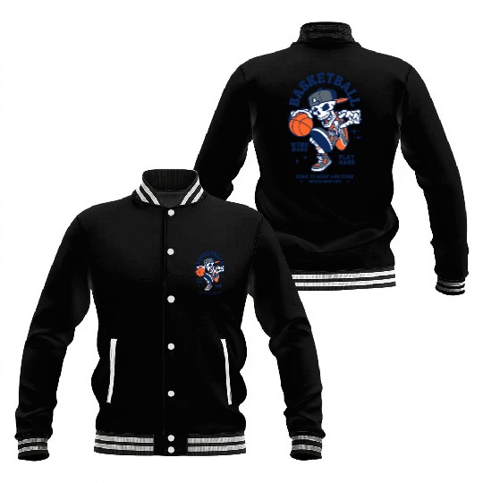 Navy and Orange Illustration Skull Basketball Baseball Jackets