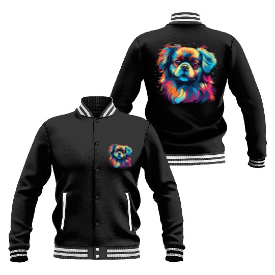 Watercolor Colorful Tibetan Spaniel Baseball Jackets