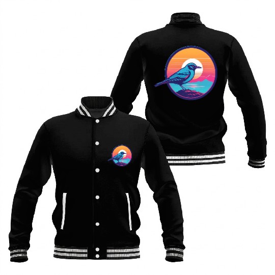 Synthwave Blue Bird Baseball Jackets