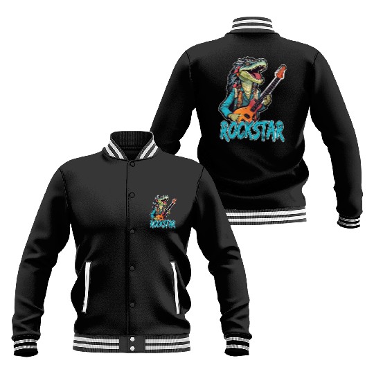 Rockstar Reptile Musician with Electric Guitar Baseball Jackets