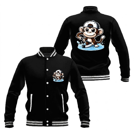 Funny Monkey Playing Hockey Ice Baseball Jackets