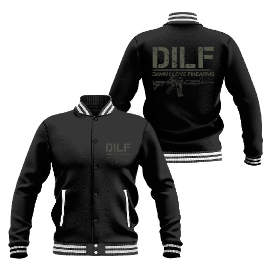 Gun American Flag DILF - Damn I Love Firearms Baseball Jackets