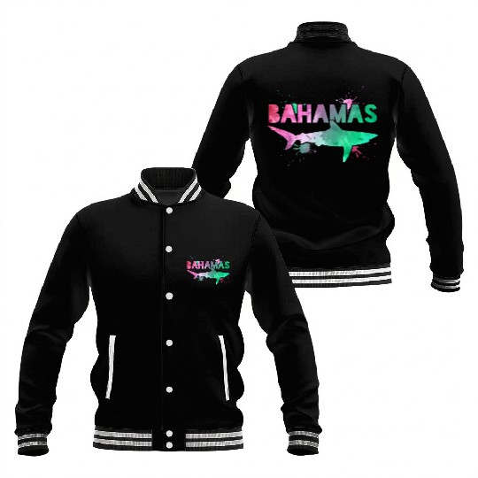 Bahamas Shark Watercolor Souvenir Baseball Jackets