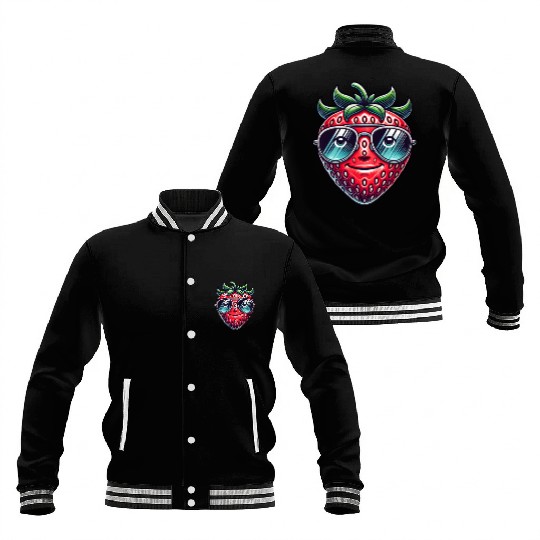Cool strawberry with sunglasses summer fruit Baseball Jackets