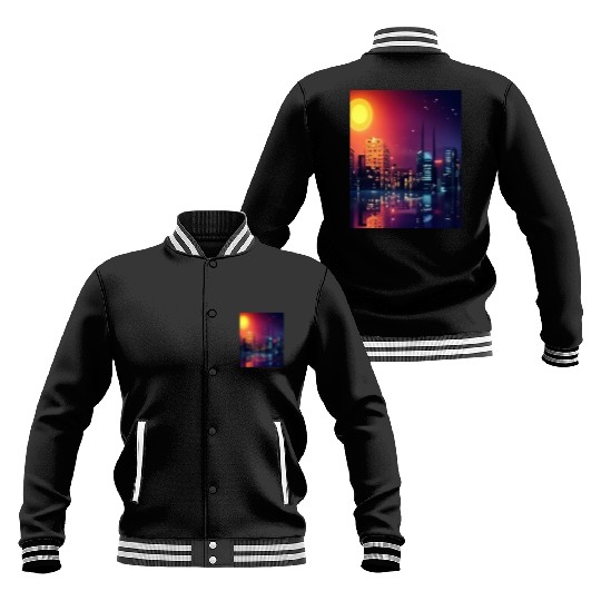 Retro Cityscape Baseball Jackets