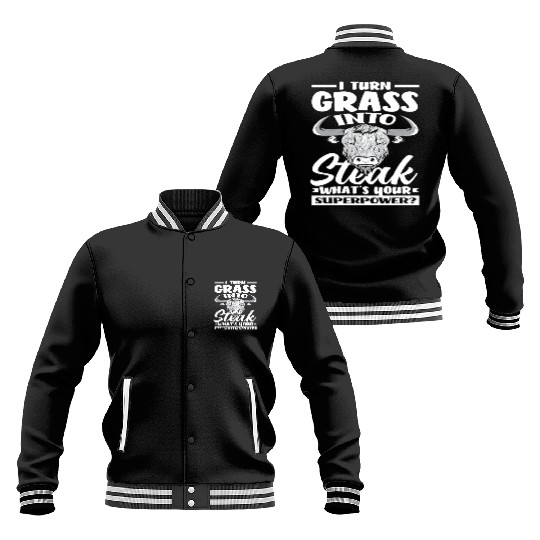 I Turn Grass Into Steak Superpower Highland Baseball Jackets