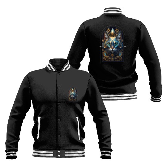Elegant stylish blue and gold cat face Baseball Jackets