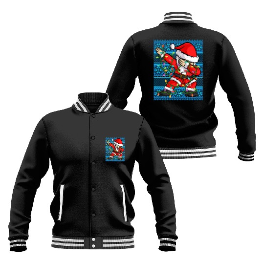 Dabbing Santa Christmas Lights Baseball Jackets