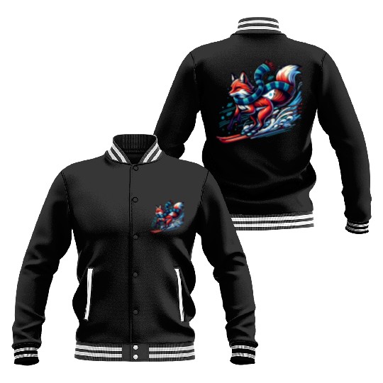 Fox Skiing Adventure in Winter Wonderland Baseball Jackets