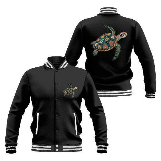 Sea Turtle Geometric Pattern Shell Baseball Jackets