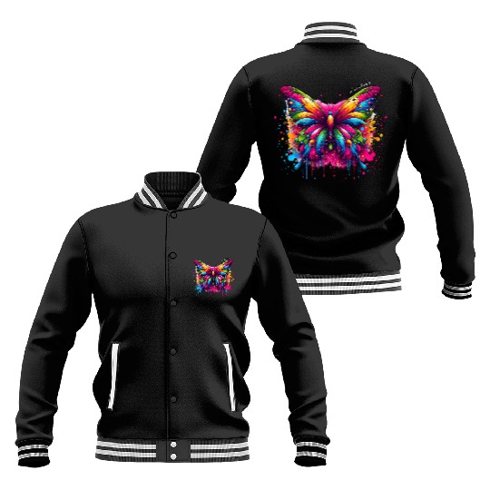 Vibrant Psychedelic Butterfly Artwork Baseball Jackets