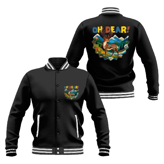 Oh-Dear-Wanderlust-Deer-in-Jungle-Tibetan-Folk-Art Baseball Jackets