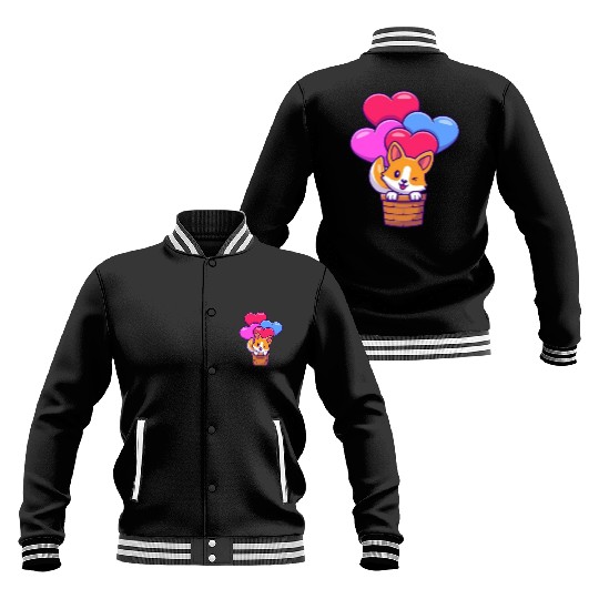 Whimsical Corgi with Heart Balloons Baseball Jackets