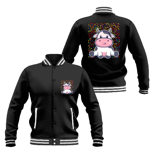 Cute Cartoon Cow with Polka Dots Baseball Jackets