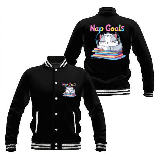 Cute Cat Nap Goals Design Baseball Jackets