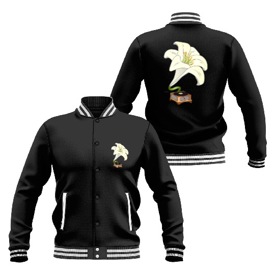 nostalgic lilies flowers blossoms gramophone Baseball Jackets